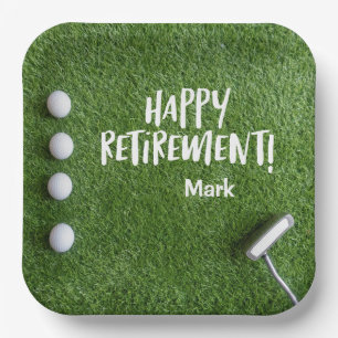 Golfer Retirement Party with golf balls on green Paper Plate