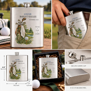 Golfer Retirement Relax Play Enjoy Vintage Hip Flask