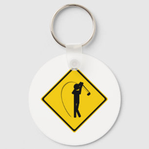 Golfer Road Sign Key Ring