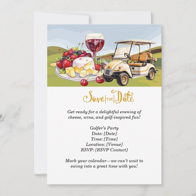 Golfer’s Cheese & Wine Party – Save the Date! Invitation (Front)