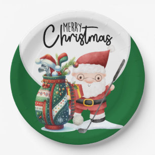 Golfer Santa Claus Christmas Party Paper Plate