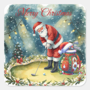 Golfer Santa Claus golf Merry Christmas Square Sticker