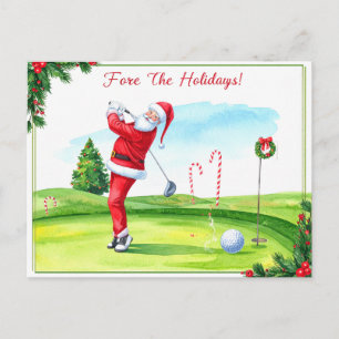 Golfer Santa Claus Golfing Christmas Holiday Postcard