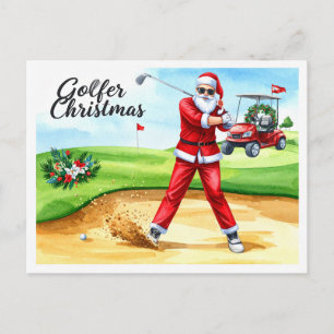 Golfer Santa Claus Golfing Christmas Holiday Postcard