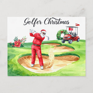 Golfer Santa Claus Golfing Christmas Holiday Postcard