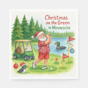 Golfer Santa Claus Golfing in Minnesota on Green Napkin