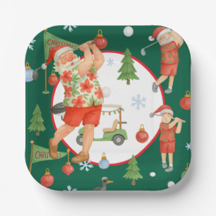 Golfer Santa Claus Golfing in Minnesota on Green Paper Plate