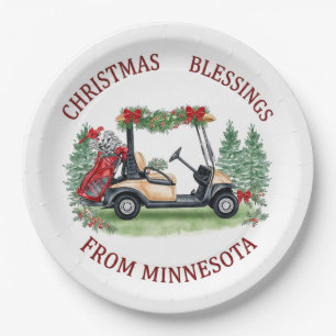 Golfer Santa Claus Golfing in Minnesota on Green Paper Plate