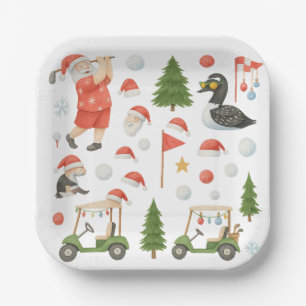 Golfer Santa Claus Golfing in Minnesota on Green Paper Plate