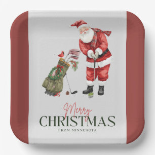 Golfer Santa Claus Golfing in Minnesota on Green Paper Plate