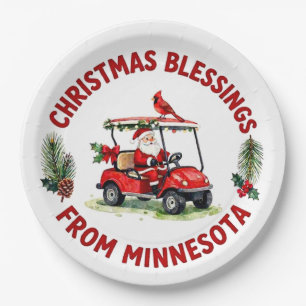 Golfer Santa Claus Golfing in Minnesota on Green Paper Plate