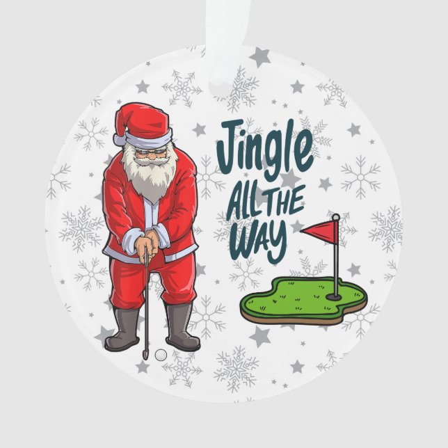 Golfer Santa Claus golfing on  Christmas Holiday  Ornament (Front)