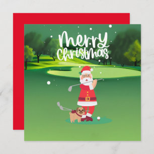 Golfer Santa Claus golfing on green on Christmas