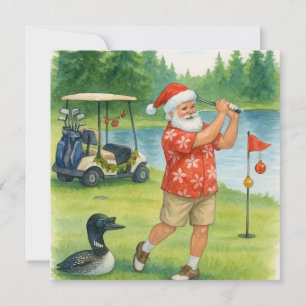 Golfer Santa Claus is golfing at Lake Holiday Card