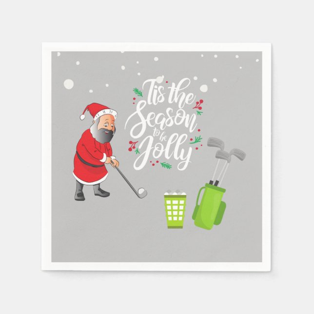 Golfer Santa Claus is golfing under snow Christmas Napkin (Front)
