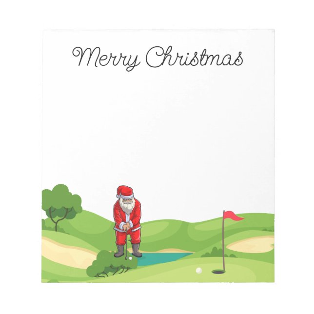 Golfer Santa Claus Merry Christmas at golf course  Notepad (Front)