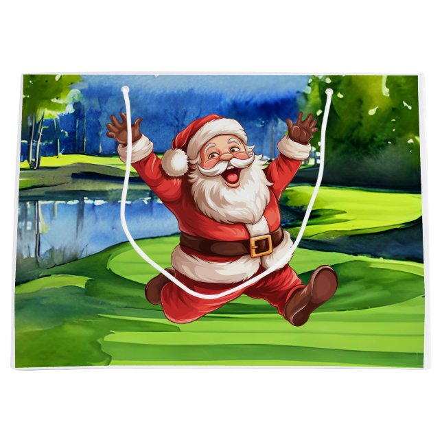 Golfer Santa Claus on Golf Course Christmas  Large Gift Bag (Front)
