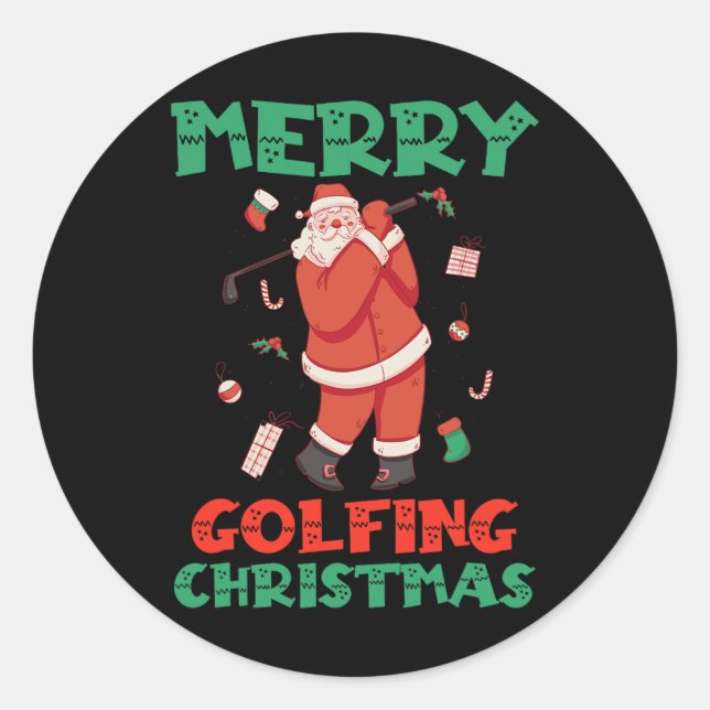 Golfer Santa Golf Player Xmas Golfing Funny Christ Classic Round Sticker (Front)
