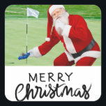 Golfer Santa on Green for Christmas  Square Sticker<br><div class="desc">Add a fun and festive touch to your holiday season with this "Golfer Santa on the Green" square sticker! Featuring jolly old Santa Claus , this sticker is perfect for golf lovers and Christmas enthusiasts alike. Whether you’re decorating your gifts, holiday cards, or personal items, this charming sticker will spread...</div>