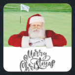 Golfer Santa on Green for Christmas  Square Sticker<br><div class="desc">Add a fun and festive touch to your holiday season with this "Golfer Santa on the Green" square sticker! Featuring jolly old Santa Claus , this sticker is perfect for golf lovers and Christmas enthusiasts alike. Whether you’re decorating your gifts, holiday cards, or personal items, this charming sticker will spread...</div>
