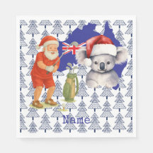 Golfer Santa with Koala Bear on Australia Map