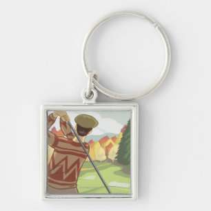 Golfer Scene - Flathead lake, Montana Key Ring