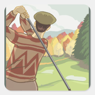 Golfer SceneMontanaVintage Travel Poster Square Sticker