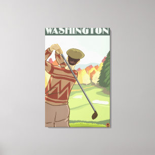 Golfer SceneWashingtonVintage Travel Poster Canvas Print
