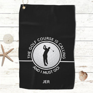 Golfer Silhouette Golf Course Quote Black White Golf Towel