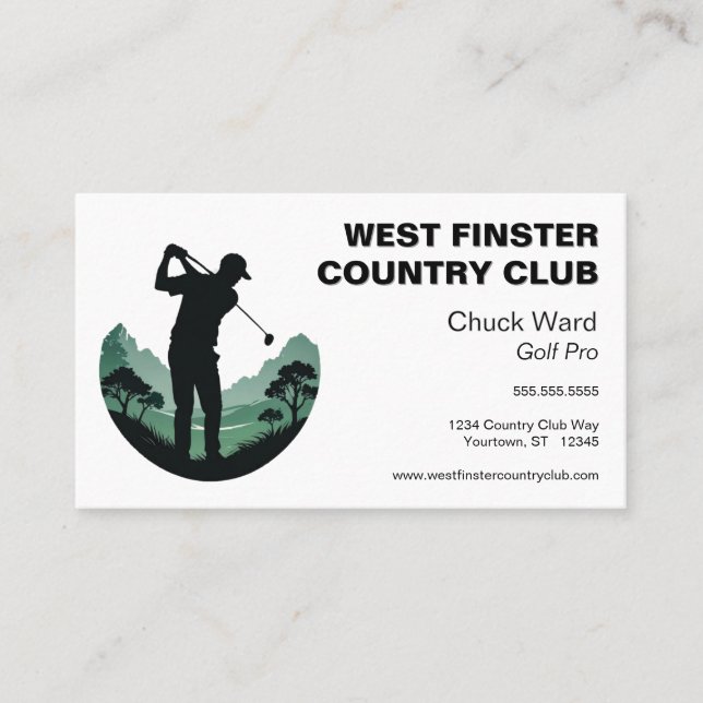 Golfer Silhouette in Half Circle Golf Pro Business Card (Front)