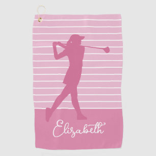 Golfer Silhouette Monogrammed Name Teal Golf Towel