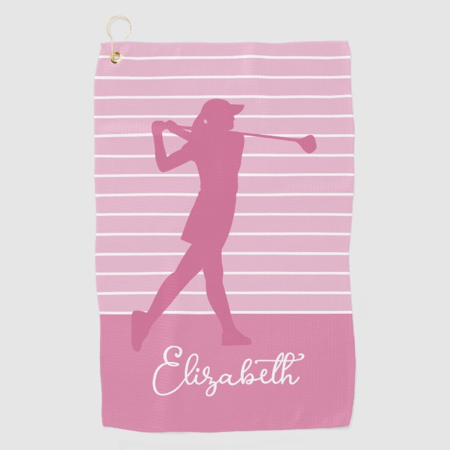 Golfer Silhouette Monogrammed Name Teal  Golf Towel (Front)