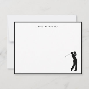 Golfer Silhouette Personalized Black Border Thank You Card