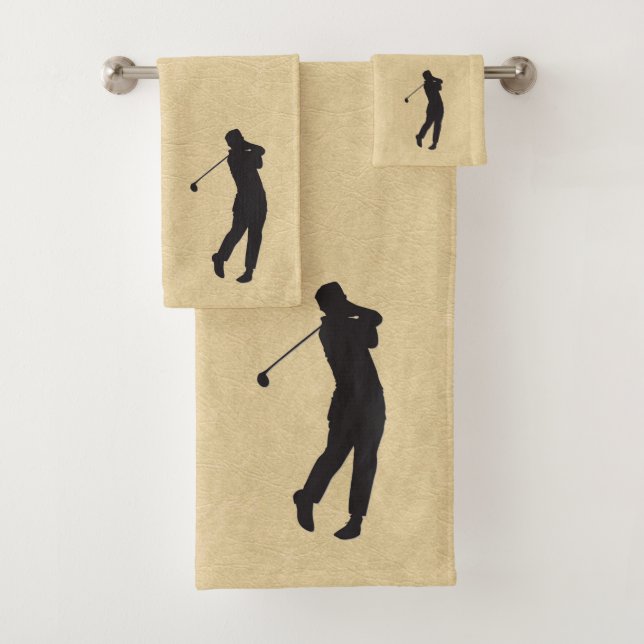 Golfer Silhouette  Sport Design Leather Look  Bath Towel Set (Insitu)