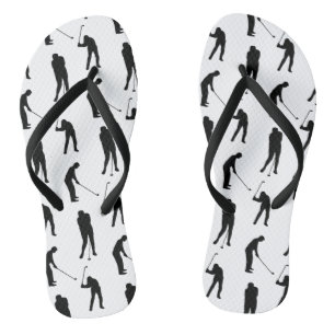 Golfer Silhouettes Black and White Pattern Jandals