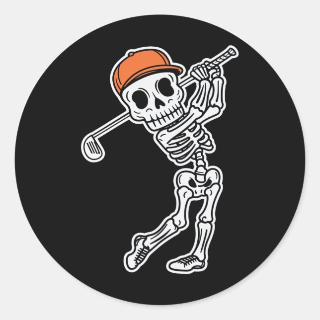 Golfer Skeleton Golf Halloween Sport Skeletons  Classic Round Sticker (Front)
