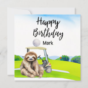 Golfer sloth is golfing on green birthday  card