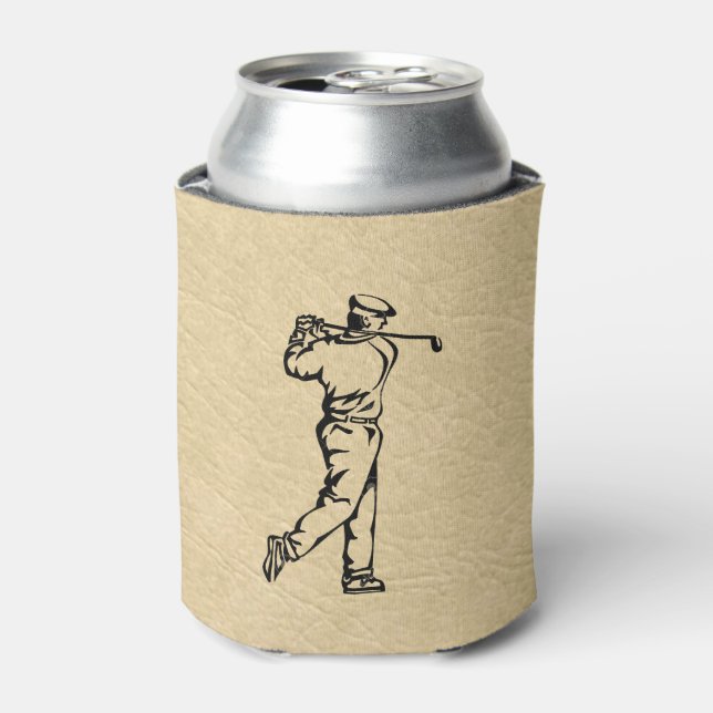 Golfer Sport Design Leather Look Can Cooler (Can Front)