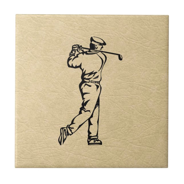 Golfer Sport Design Leather Look Tile (Front)
