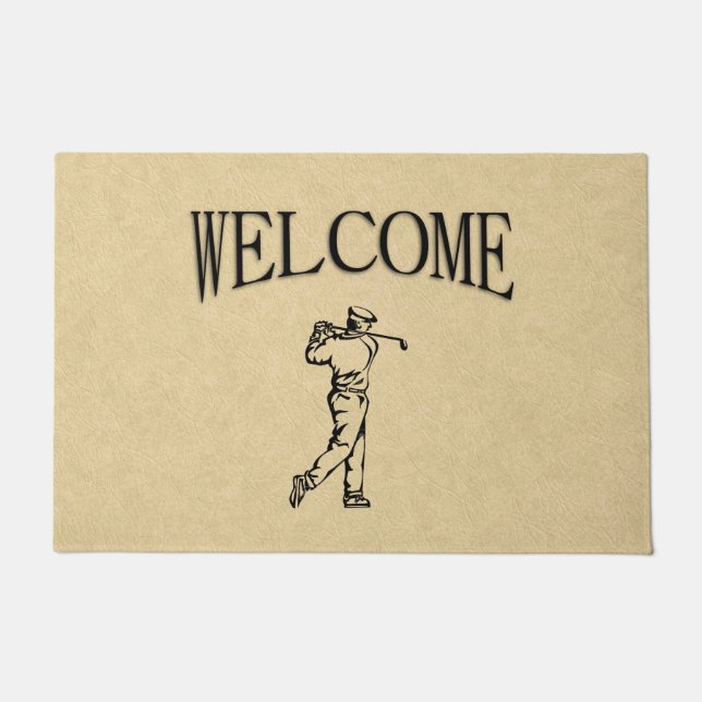 Golfer Sport Design Leather Welcome Doormat (Front)