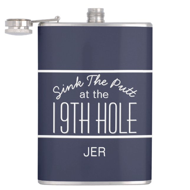 Golfer Sport Golf Course Quote Classic Fun Blue Hip Flask (Opened)