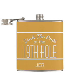 Golfer Sport Golf Course Quote Classic Fun Yellow Hip Flask