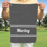 Golfer Sports Classic Custom Name Monogram Grey  Golf Towel<br><div class="desc">Classic design features a custom template for name or text up to eleven letters in modern script and a double frame border. Script and border are in white on a masculine dark grey background. Colour of background and font are easily changed with the Zazzle design tool section. Be sure to...</div>