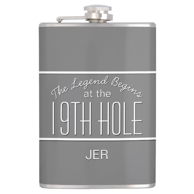Golfer Sports Pro Classic Monogram Game Grey Funny Hip Flask (Front)