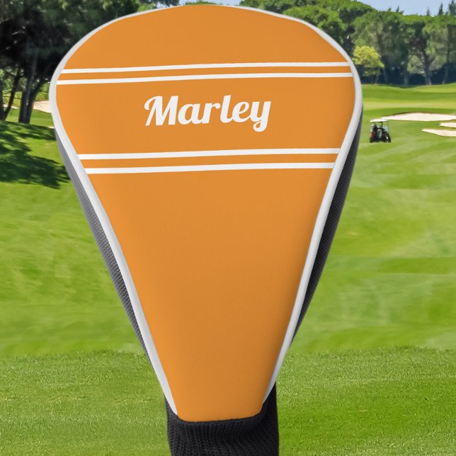 Golfer Sports Pro Modern Player Monogrammed Orange Golf Head Cover (Custom Golfer Sports Pro Modern Player Personalized Monogrammed Orange Golf Head Cover)
