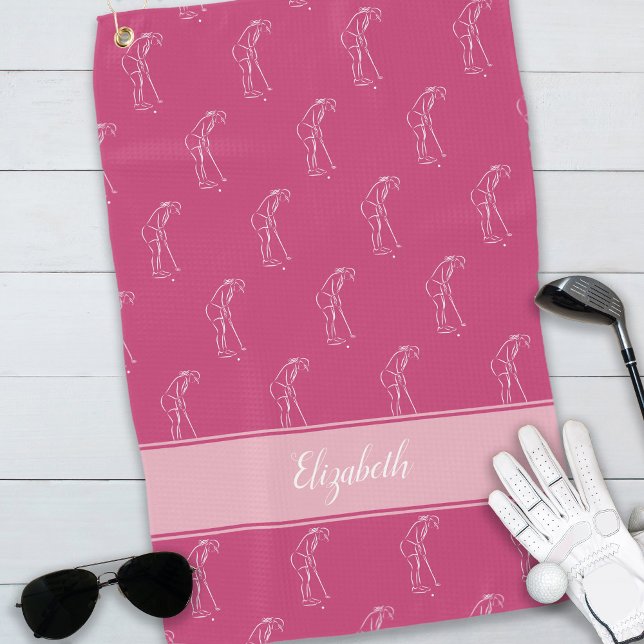 Golfer Sports Pro Pattern For Her Name Pink Golf Towel (Creator Uploaded)