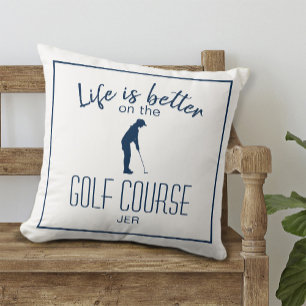 Golfer Sports Quote Monogrammed White & Blue Cushion