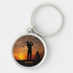 Golfer Sunset custom monogram key chains