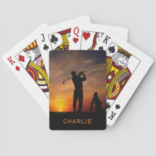Golfer Sunset custom name playing cards