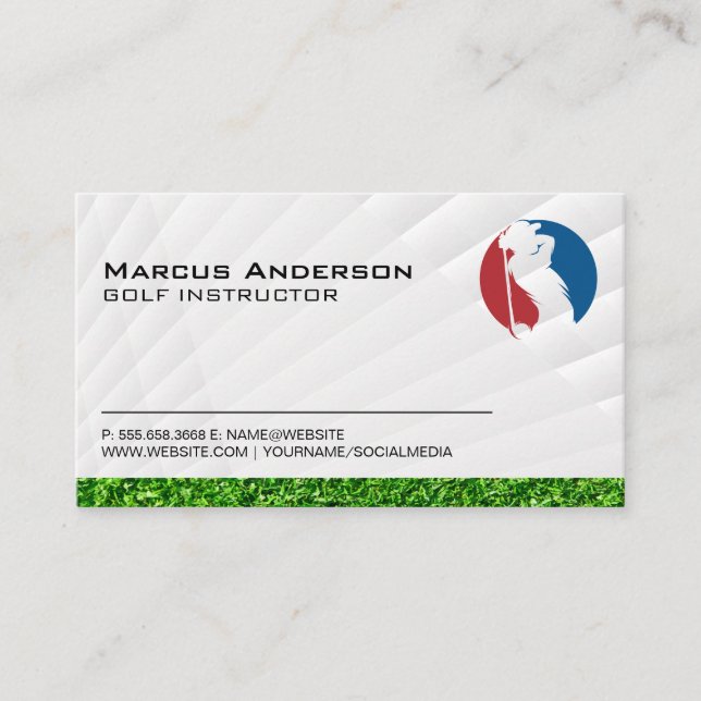 Golfer Swing Classic Logo | Grass Business Card (Front)